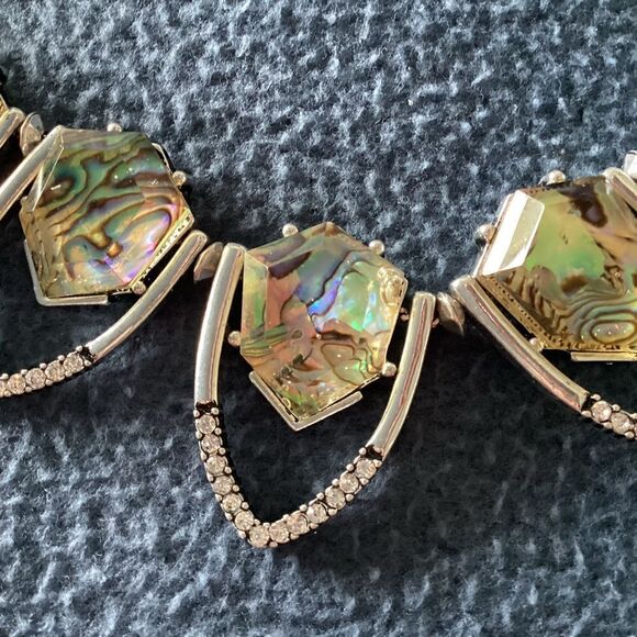 Faux abalone and rhinestone necklace.  J0250 - Picture 3 of 8